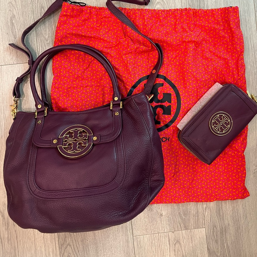 Tory burch amanda VVGC purple purse and wallet